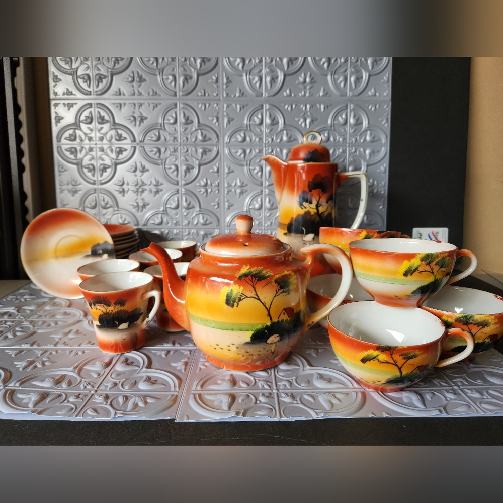 Antique Japanese Coffee & Tea Pot Set with Cups